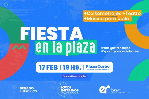 Con proyección de cortometrajes, música y teatro, se realizará Fiesta en la Plaza